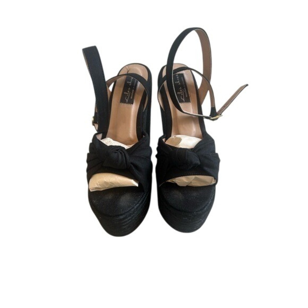 Lilas Black Wedge Platform Sandals Womens Size 5‎